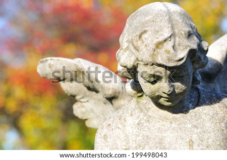 Stone angel in cemetery in autumn