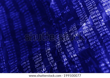 Financial figures background in blue monochrome