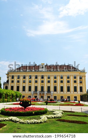 VIENNA, AUSTRIA - JULY 6, 2011: Beautiful gardens and architecture at Schonbrunn Palace, major historic and cultural landmark in the Viennese capital city.