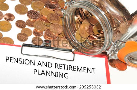 Pension and retirement planning concept with jar of money