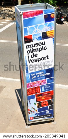 Advertising sign at the entrance of the Joan Antoni Samaranch Olympic Sports Museum (Museu Olimpic de l\'Esport) in Montjuic, Barcelona