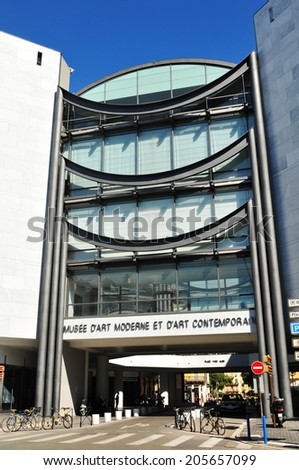 NICE, FRANCE - JULY 30, 2013: Architectural detail of the Museum of Contemporary Art, major cultural and touristic landmark in Nice.