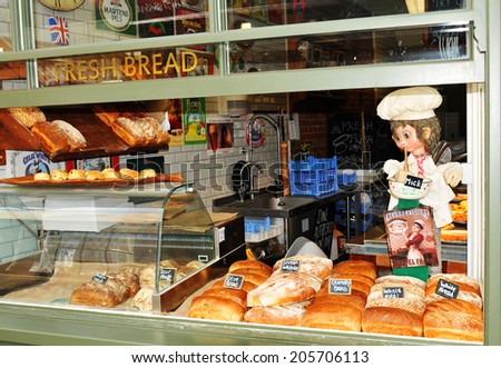 CANTERBURY, UK - AUGUST 10, 2012: Vintage advertisement in bread shop window