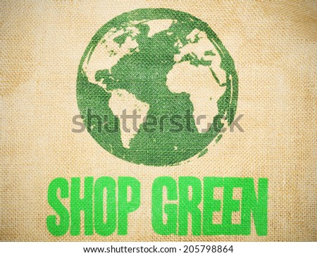 Shop green concept with world map printed on canvas
