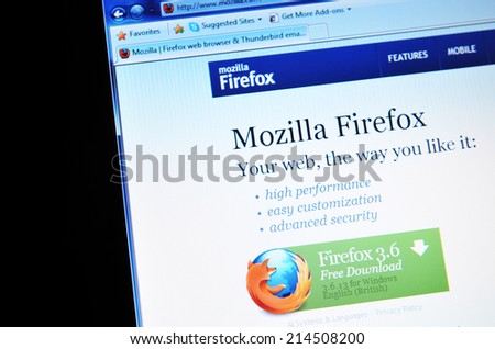 LONDON, UK - FEBRUARY 3, 2011: Close up of Mozilla Firefox internet browser on laptop screen (illustrative editorial)