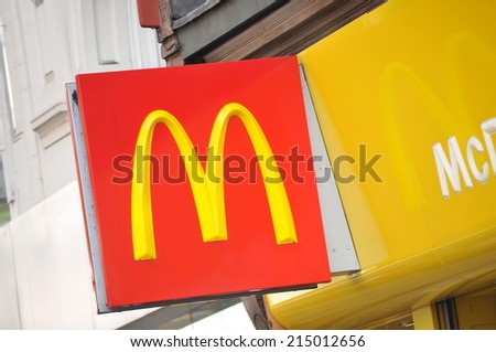 LONDON, UK - FEBRUARY 3, 2011: Close up of McDonalds logo in central London (illustrative editorial)