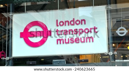 LONDON, UK - JULY 9, 2014: Close up of logo of the London Transport Museum in Covent Garden, London.