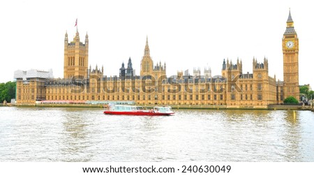 Architectural panorama of the Westminster palace isolated against white