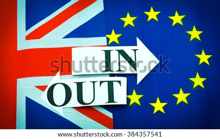 Brexit UK EU referendum concept with flags and topical message