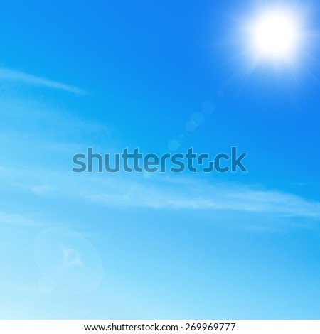 Clear sky. bright sun. Photo clear sky with white, contrasting the sun.