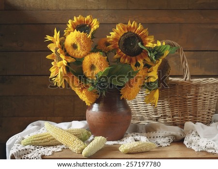 still life with a bouquet of sunflowers