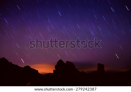 Star rain in the night sky. Tenerife, Spain