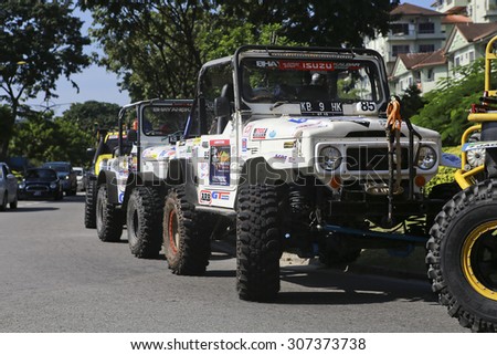 MALAYSIA - 24 JULY 2015 : fourwheel drive car on auto show at Festival Borneo Safari 2015. The event held annually to attract youngsters with outdoor activity.