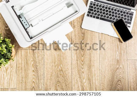 Printer and computer. Office table