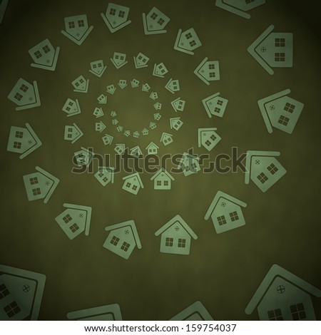 Dark olive green  abstract old 3d graphic with cute house label  on vintage background