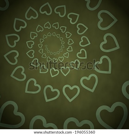 Dark olive green  waved love 3d graphic with loving heart label  on vintage background