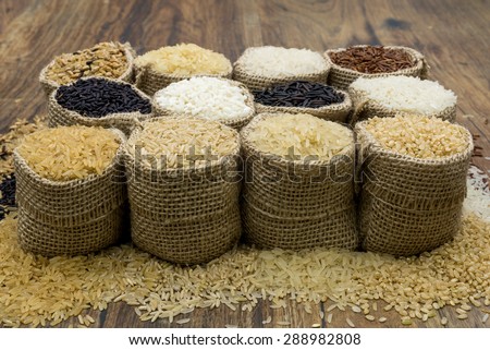 Different types of rice in a small bag