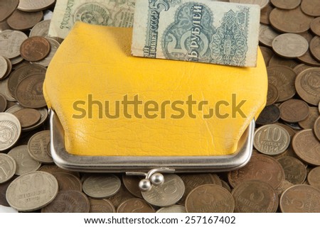 purse and coins  on white background
