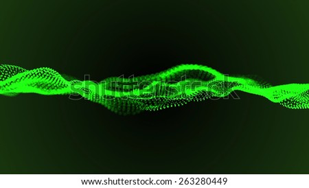 Abstract green waves and particles, background image for your design