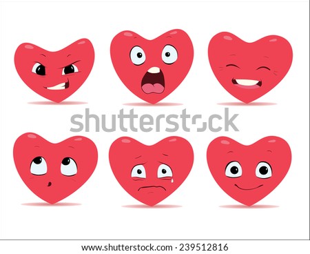 Cartoon hearts emotions :  anger, fright, laughter,tears,smile , was not me