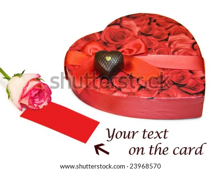 stock photo : I love you - heart chocolate box with rose isolated on white.
