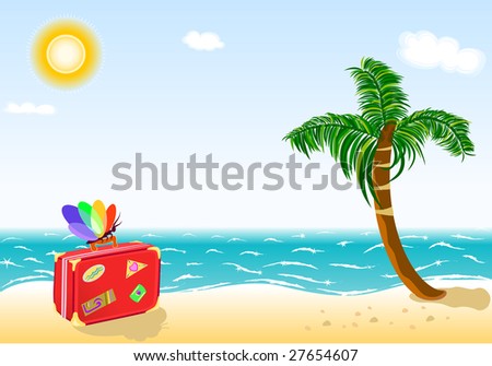 Summer travel to exotic beach paradise. Raster illustration, vector file also available.