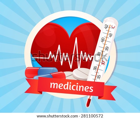 medicine, health, poster, health, sign, medicine, heart, set, composition,  logo, mascot
