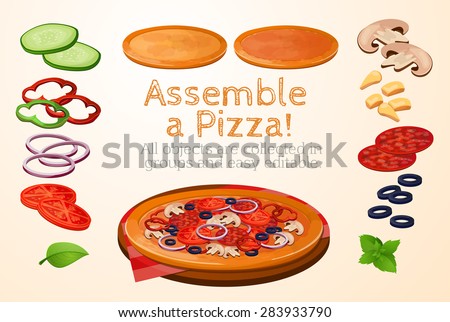 collect, assemble, fast food, Pizza, Italian, ingredients, toppings