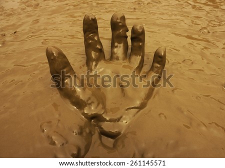 Hand and mud image, Muddy hands.