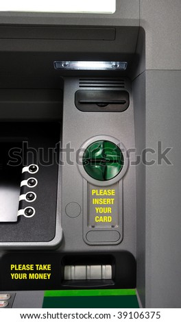 Close up of cash machine (ATM - Automated Teller Machine). Front view. Useful file for your economy, finance, money article, brochure, flyer, website and other media needs.