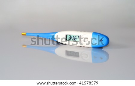 Thermometer with 34.6, celsius (fahrenheit \
\
). Great file for your medical flyer, article or report.