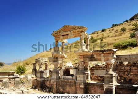 Beautiful heritage ruins of Fountain of Traian in Ephesus heritage site. Selcuk region, Turkey.