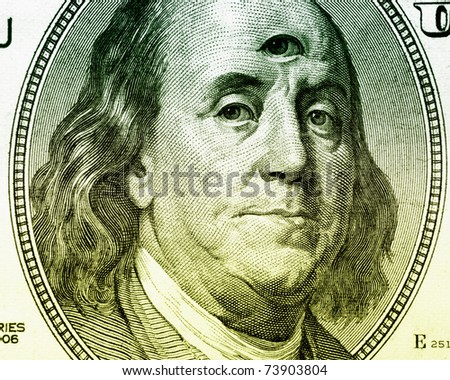 Benjamin Franklin portrait with open third eye.