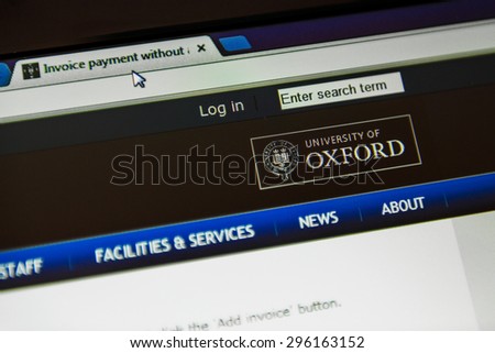 LONDON, UNITED KINGDOM - MARCH 13, 2014: University of Oxford payment page of invoices for studies. Oxford University is the oldest university in the English-speaking world