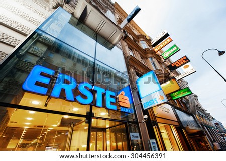VIENNA, AUSTRIA - JULY 4, 2011: The Erste bank logo sits on display outside a bank branch, operated by Erste Group Bank AG, in Vienna, Austria..
