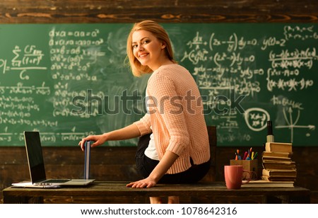Teacher is skilled leader, Student looks for studying method that suits his learning style, Modern teacher hipster writing on big blackboard with math formula, Some students learn best by listening,