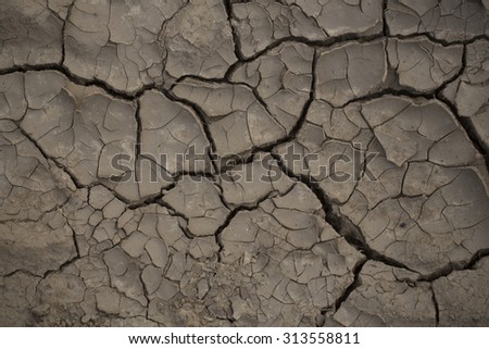 Textured desighn natural closeup background of cracked dry soil old brown ground in hot weather in droughty region with many splits and fissures copyspace, horizontal picture