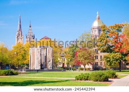 South Bend, Indiana - October 11, 2008:  Beautiful view of the central campus of the University of Notre Dame