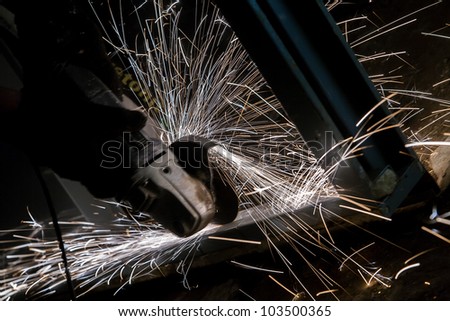 Photo of spinning circular saw with bunch of sparks