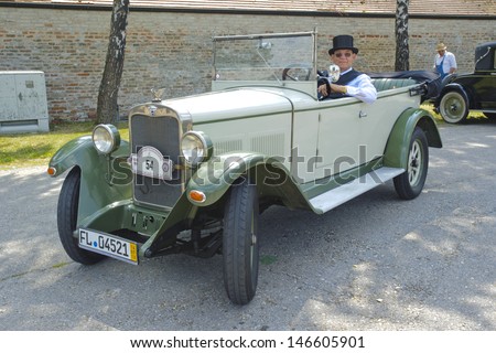 LANDSBERG, GERMANY - JULY 13: Oldtimer rallye for at least 80 years old antique cars with Wanderer W 10/1 Tourer, built at year 1928, photo taken on July 13, 2013 in Landsberg, Germany