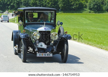 LANDSBERG, GERMANY - JULY 12: Oldtimer rallye for at least 80 years old antique cars with Unic L1 - London, built at year 1924, photo taken on July 12, 2013 in Landsberg, Germany