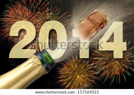 happy new year 2014 with champagne and firework