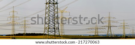 panorama group of many electric pylons