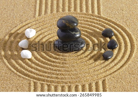 Japanese ZEN garden with Feng shui in sand with stones of yin yang