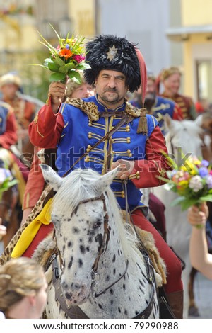 ROTHENBURG OB DER TAUBER, GERMANY - JUNE 12: performer of the annual medieval parade \