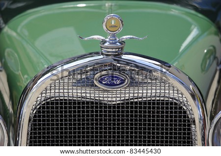 LANDSBERG, GERMANY - JULY 9: Oldtimer rallye for at least 80 years old antique cars with Ford, Typ A Tudor Sedan, built at year 1928, photo taken on July 9, 2011 in Landsberg, Germany