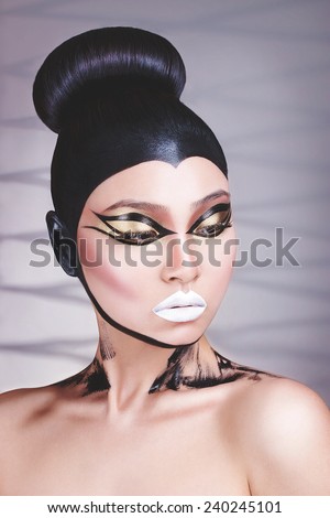 Fashion beauty portrait of japanese girl with sumo make up