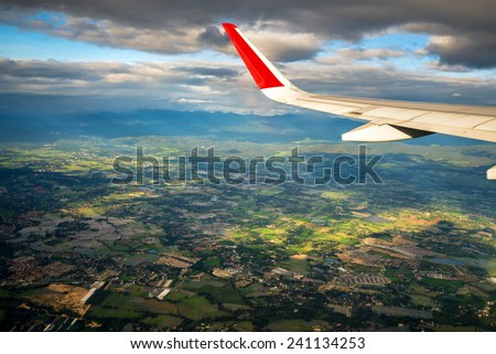 high angle view of chiang mai city of thailand on the air plane