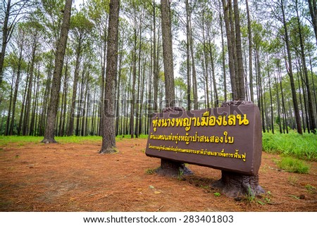 Petchaboon - May 23,2015 : Sign of travel location of pine forest at Salangleung field national park