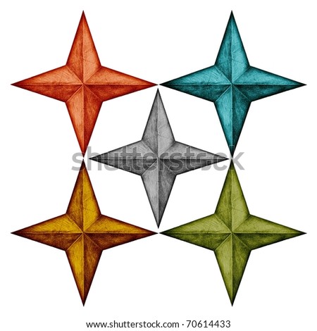 stock photo compass stars drawings in five colors